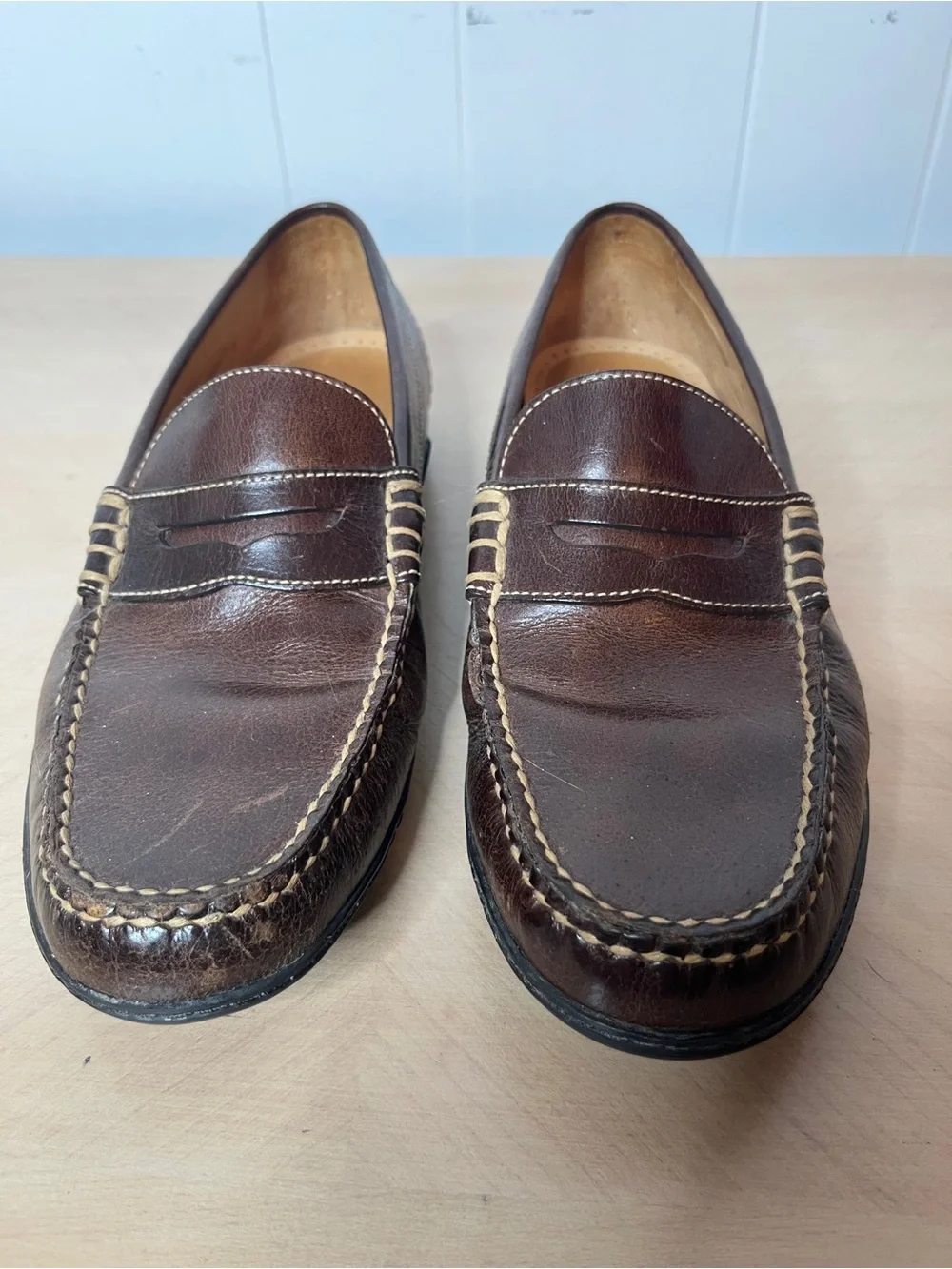Martin Dingman Brown Leather Loafers Genuine Water Buffalo Men's 9.5